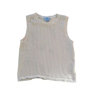 CeCe Womens Cream Open Knit Cotton Sweater Vest Sleeveless Crew Neck Ivory Large
